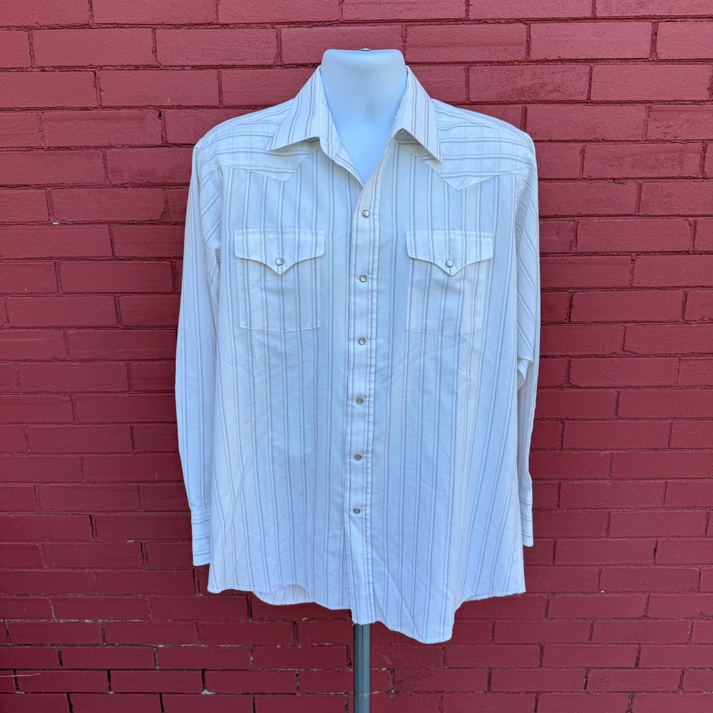 Vtg Mens Panhandle Slim Western Pearl Snap Striped Long Sleeve Shirt‎ 16 1/2 35